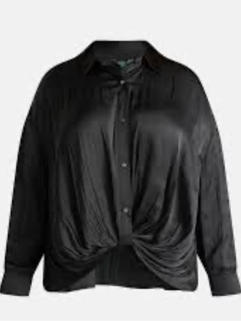 NWT Terra & Sky Black Pleated Twist-Front Blouse Size 2X Flowy Silky
